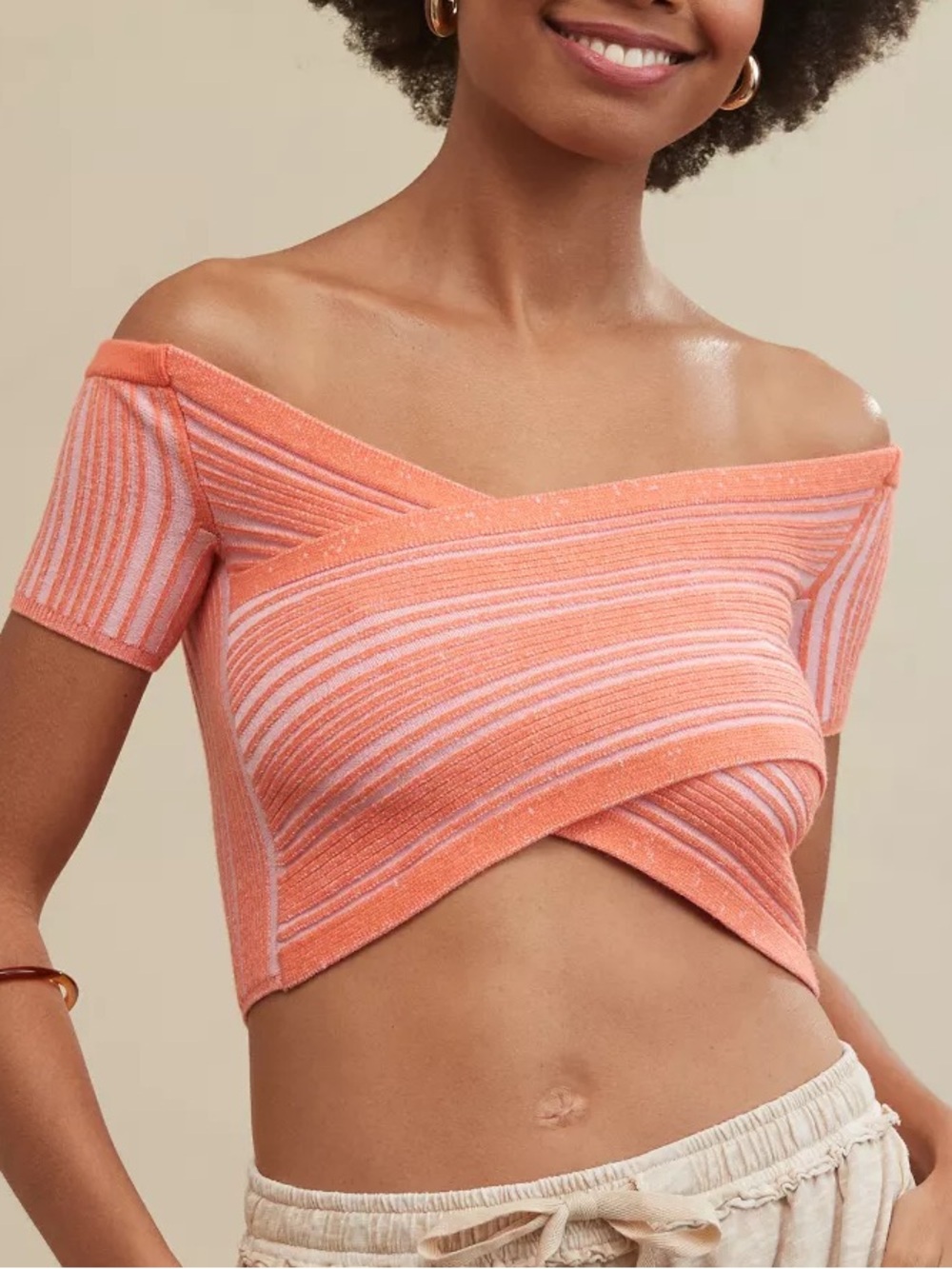 AERIE Reversible Off-The-Shoulder Sweater Cropped Top Picante XXL NEW NWOT